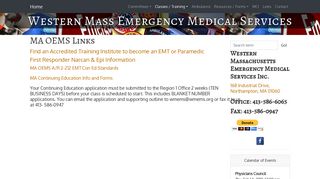 MA OEMS Links - Western Mass Emergency Medical Services