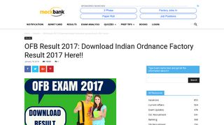 OFB Result 2017: Download Indian Ordnance Factory Result at ofb ...