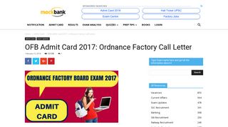OFB Admit Card 2017– Download Admit Card AVAILABLE NOW ofb ...