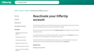 Reactivate your account on OfferUp - Buying & selling