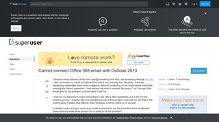 Cannot connect Office 365 email with Outlook 2010 - Super User