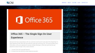 Office 365 – The Single Sign On User Experience – CNI