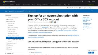 Sign up for Azure with Office 365 account | Microsoft Docs