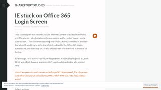 IE stuck on Office 365 Login Screen | SharePoint Studies