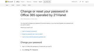 Change or reset your password in Office 365 operated by 21Vianet ...
