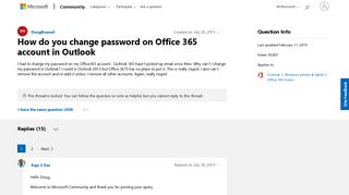 How do you change password on Office 365 account in Outlook ...