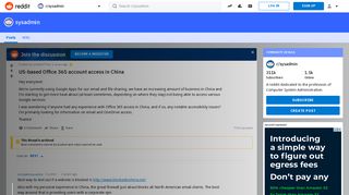 US-based Office 365 account access in China : sysadmin - Reddit