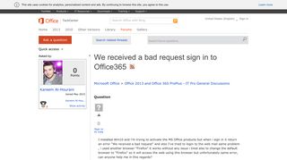We received a bad request sign in to Office365 - Microsoft