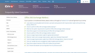 Answers for frequently asked questions on Office 365 Exchange - IDrive