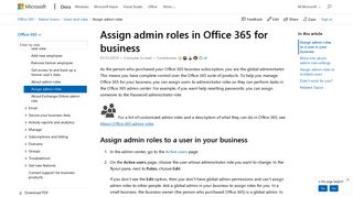 Assign admin roles in Office 365 for business | Microsoft Docs