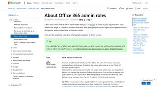 About Office 365 admin roles | Microsoft Docs