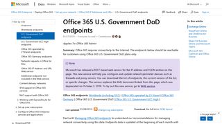 Office 365 U.S. Government DoD endpoints | Microsoft Docs