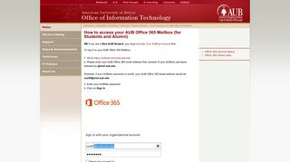 AUB - Student Services - How to access your AUB Office 365 Mailbox