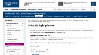 Office 365 login guidance - Imperial College London