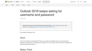Outlook 2016 keeps asking for username and password - Office Support