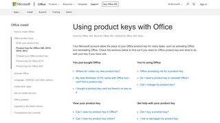 Using product keys with Office - Office Support - Office 365