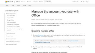 Manage the account you use with Office - Office Support - Office 365