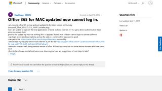 Office 365 for MAC updated now cannot log in. - Microsoft Community