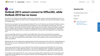 Outlook 2013 cannot connect to Office365, while Outlook 2016 has ...
