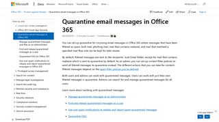 Quarantine email messages in Office 365 | Microsoft Docs