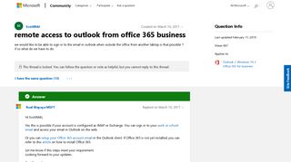 remote access to outlook from office 365 business - Microsoft ...