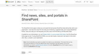 Find news, sites, and portals in SharePoint - Office Support - Office 365