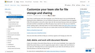 Customize your team site for file storage and sharing | Microsoft Docs