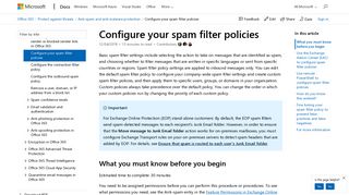 Configure your spam filter policies | Microsoft Docs