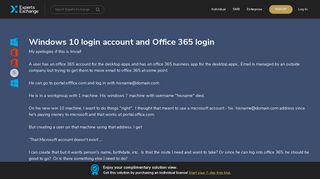 Windows 10 login account and Office 365 login - Experts Exchange