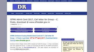 OFMK Admit Card 2017, Call letter for Group – C Posts, download ...