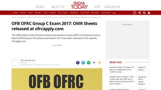 OFB OFRC Group C Exam 2017: OMR Sheets released at ofrcapply ...