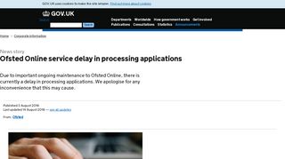 Ofsted Online service delay in processing applications - GOV.UK