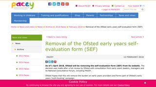 Removal of the Ofsted early years self-evaluation form (SEF) | PACEY