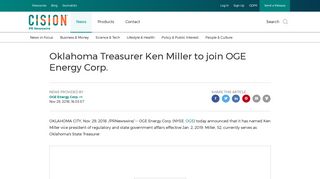 Oklahoma Treasurer Ken Miller to join OGE Energy Corp. - PR Newswire
