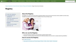 State of Oregon: Oregon Home Care Commission - Registry