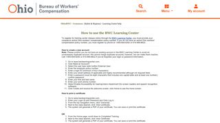 (Safety & Hygiene) - Learning Center help - Ohio BWC