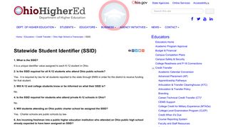 Statewide Student Identifier (SSID) | Ohio Higher Ed