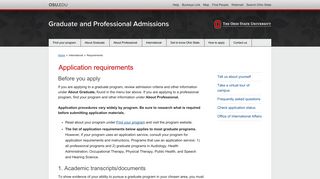 Requirements - Graduate and Professional Admissions - The Ohio ...