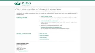 Ohio University Athens - Online Application Menu - ApplyWeb