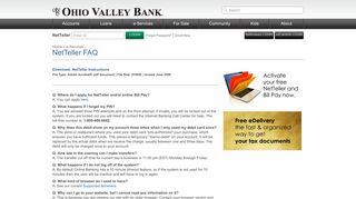 NetTeller FAQ :: Ohio Valley Bank