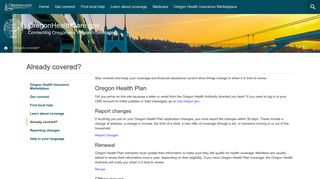 OregonHealthCare.gov : Already covered? : State of Oregon