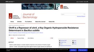 OhrR Is a Repressor of ohrA, a Key Organic Hydroperoxide ...
