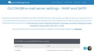 OI.COM.BR email server settings - IMAP and SMTP - ServerSettings ...