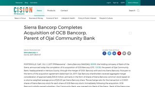 Sierra Bancorp Completes Acquisition of OCB Bancorp, Parent of Ojai ...