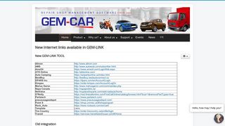 New Internet links available in GEM-LINK - GEM-CAR software for ...