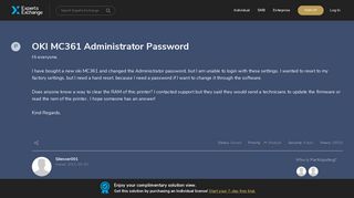 OKI MC361 Administrator Password - Experts Exchange