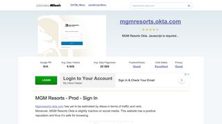 Mgmresorts.okta.com website. MGM Resorts - Prod - Sign In.