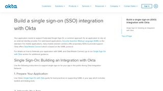 Single Sign-On Integration Documentation | Okta