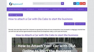 How to attach a Car with Ola Cabs to start the business - MyOnlineCA