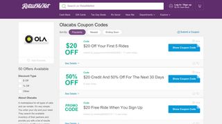 $20 Off Olacabs Coupon, Promo Codes - RetailMeNot